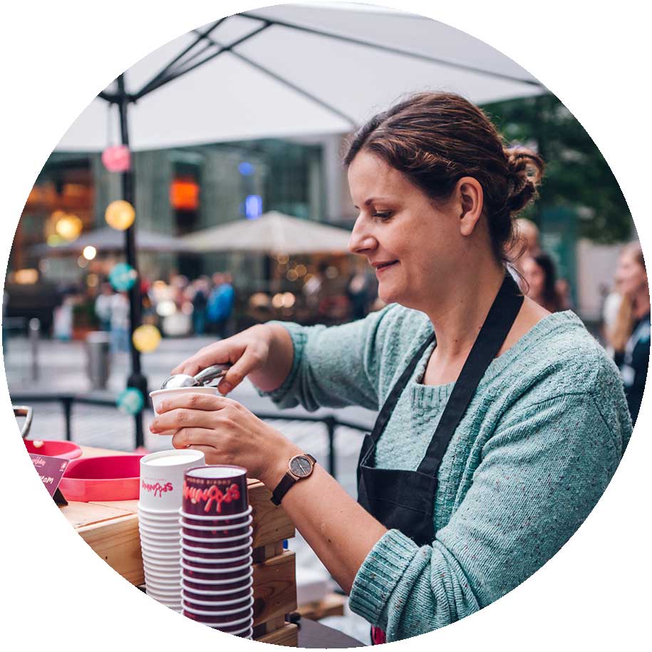 spooning cookie dough street food